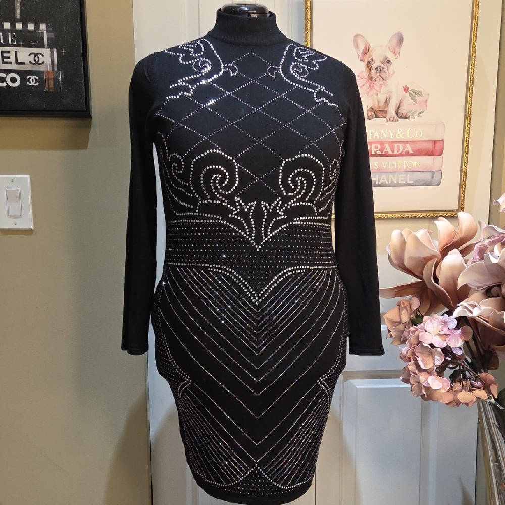 Nwot 2X Say What? Black and Zirconia Embellished Midi Dress